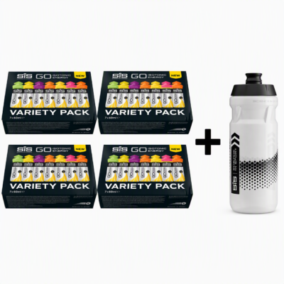 VARIETY 4 PACK SIS GO ISOTONIC ENERGY GEL + GRATIS 500ML BIDON